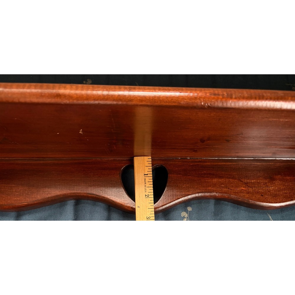 Vintage Wood Wall Shelf Heart Cutout Scalloped Edge Brown Farmhouse Plate Shelf - Picture 10 of 12
